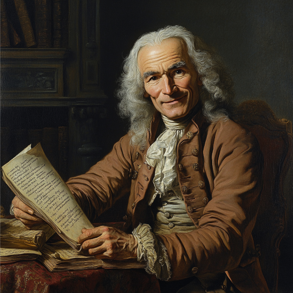 Portraits d'un homme assis aux longs cheveux blancs tenant dans ses mains un papier